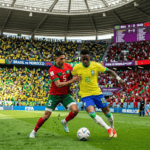 Brasil vs Marruecos en el mundial de 2026. Generado por IA.